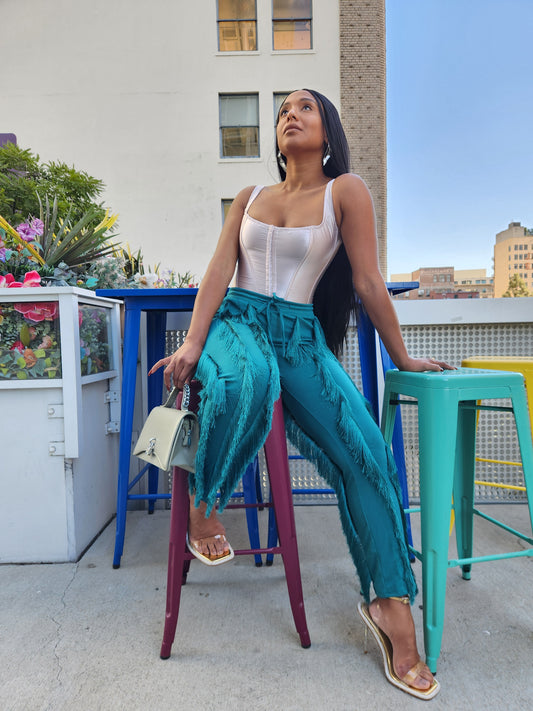 Mija Dark Teal Fringes Pants
