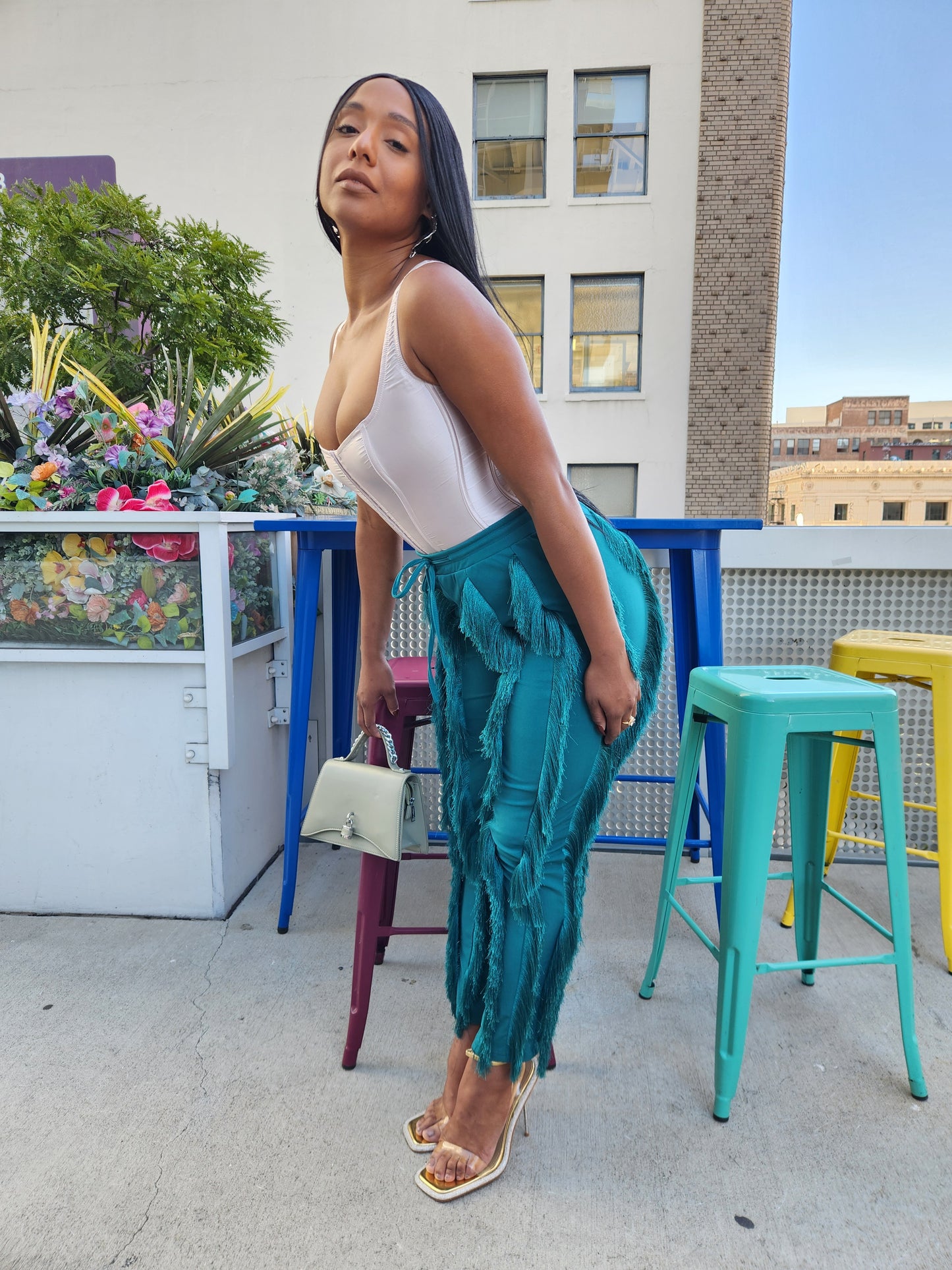 Mija Dark Teal Fringes Pants