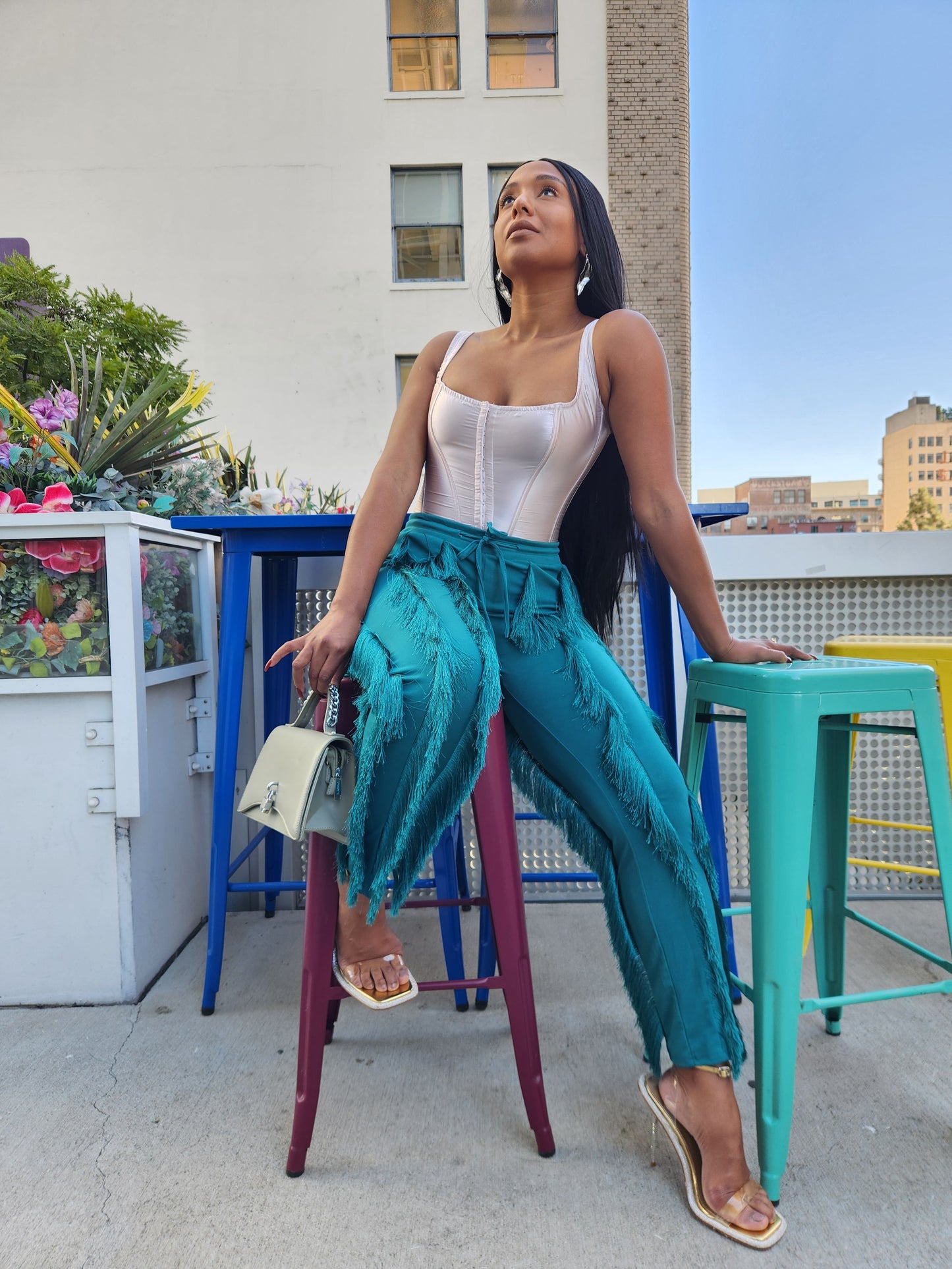 Mija Dark Teal Fringes Pants