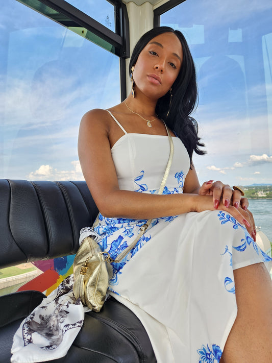 White and Blue Flower Dress